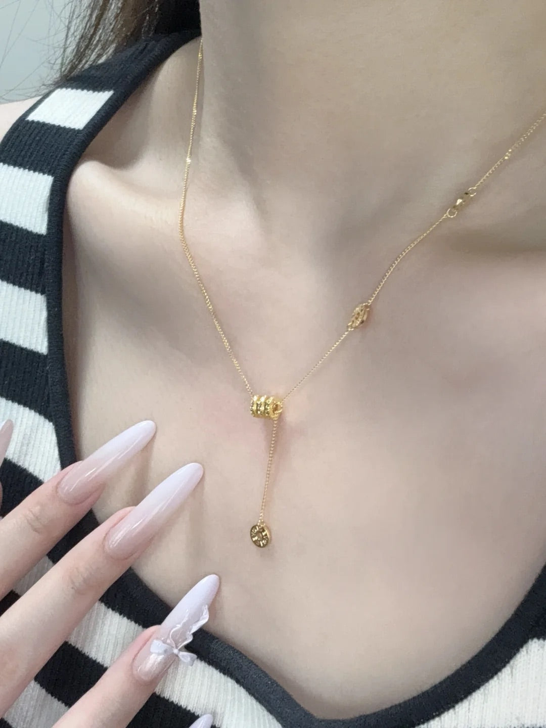 Gold - Plated Barrel Y - Drop Necklace