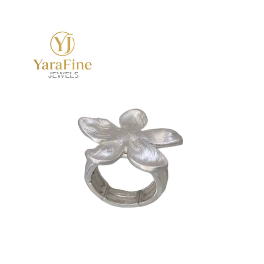 Heavy Industry Silver Brushed Flower Ring