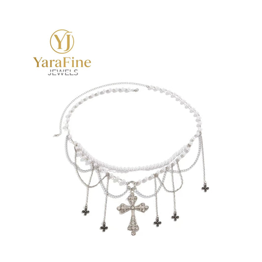 Vintage Pearl Cross Tassel Waist Chain