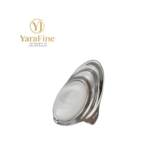 Oval White Mother-of-Pearl Ring & Earrings Set