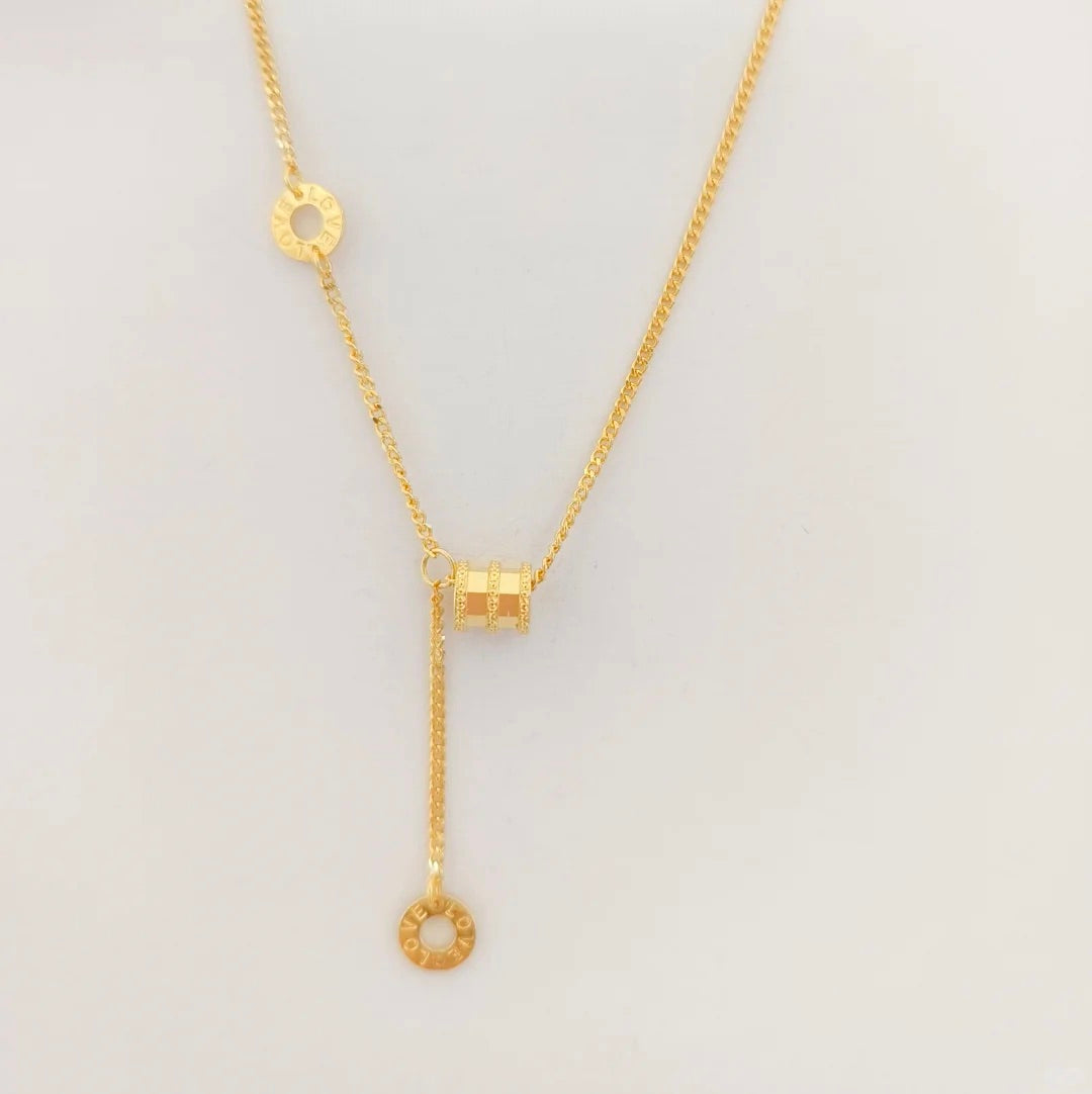 Gold - Plated Barrel Y - Drop Necklace