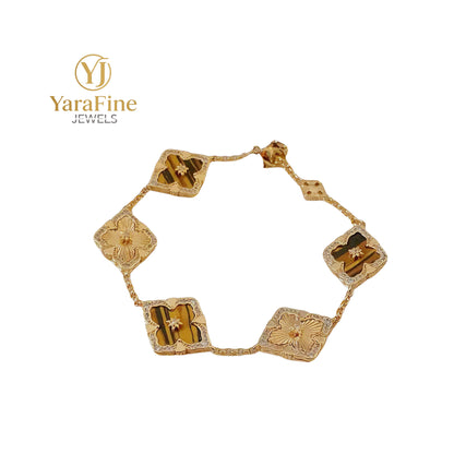 Tiger Eye Stone Bracelet - 18K Gold Plated