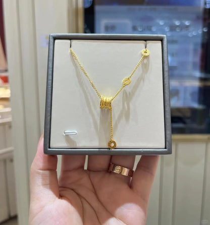 Gold - Plated Barrel Y - Drop Necklace