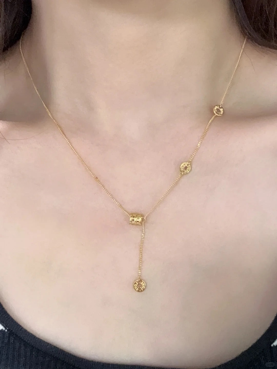 Gold - Plated Barrel Y - Drop Necklace