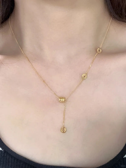 Gold - Plated Barrel Y - Drop Necklace