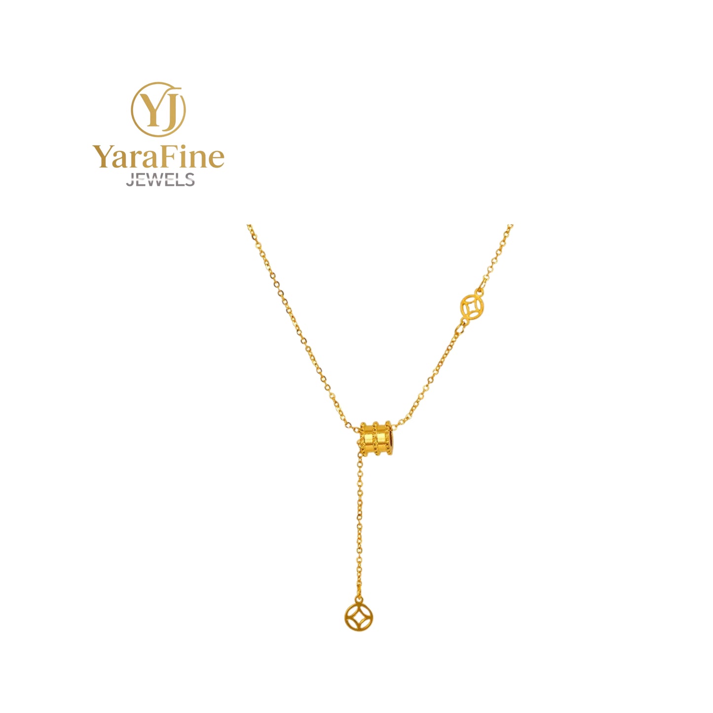 Gold - Plated Barrel Y - Drop Necklace