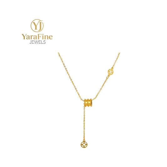 Gold - Plated Barrel Y - Drop Necklace
