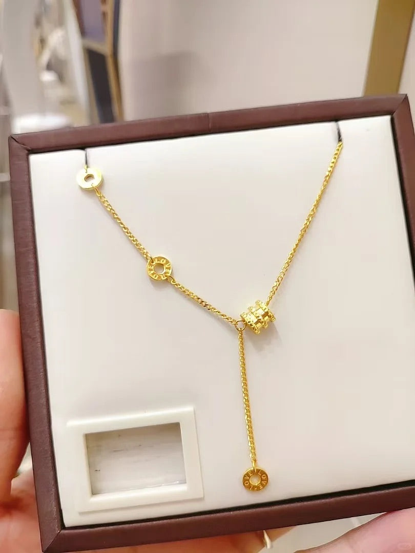 Gold - Plated Barrel Y - Drop Necklace