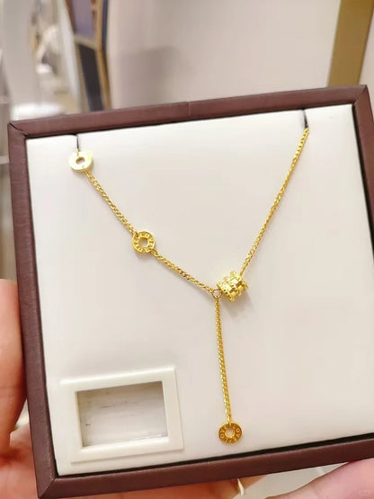 Gold - Plated Barrel Y - Drop Necklace